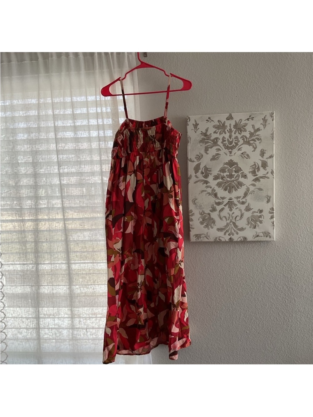 Red Floral Print Spaghetti-Strap Maxi Dress